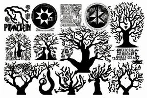 Black power theme tree of life tattoo idea