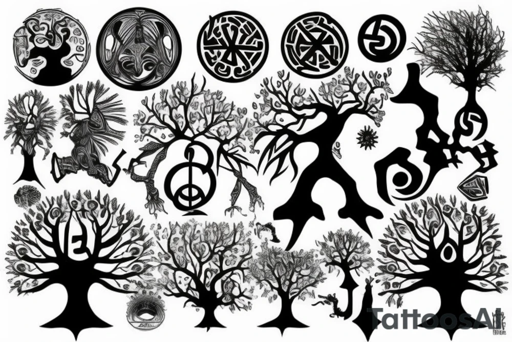 Black power theme tree of life tattoo idea