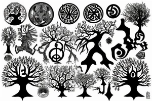 Black power theme tree of life tattoo idea