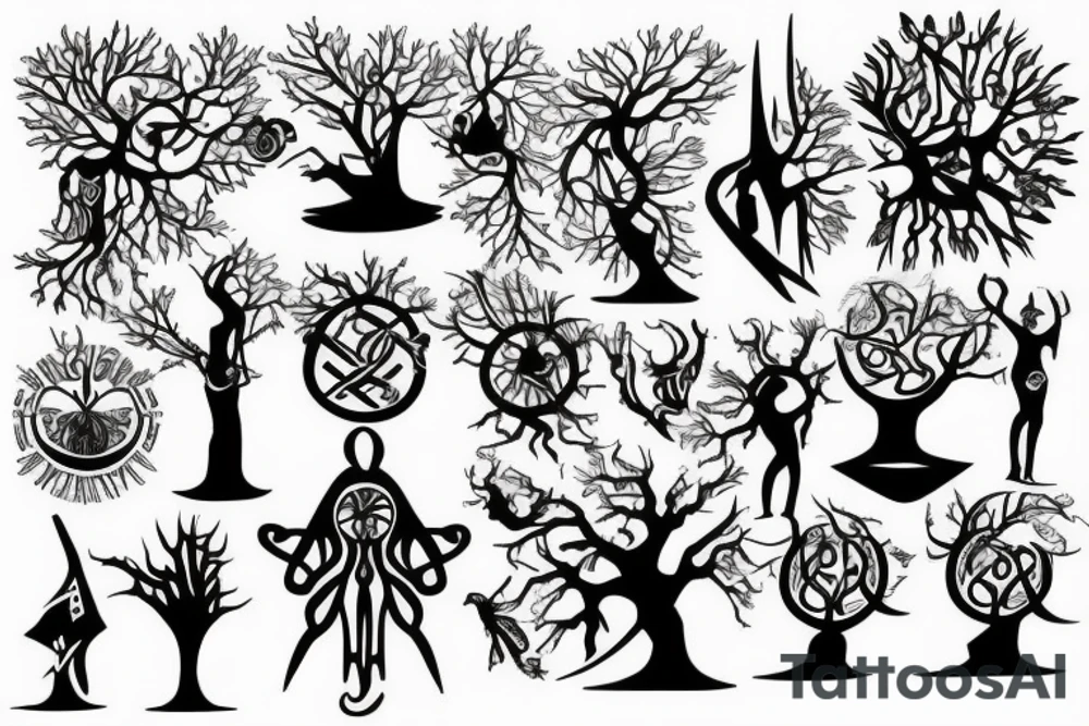 Black power theme tree of life tattoo idea
