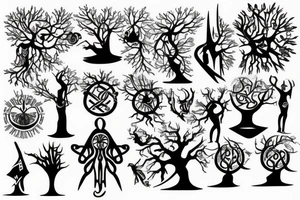 Black power theme tree of life tattoo idea