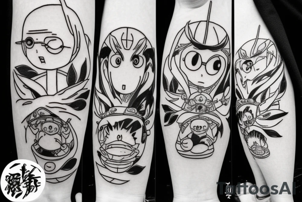 Universe of hayao Miyazaki, bleach and olive leafs tattoo idea