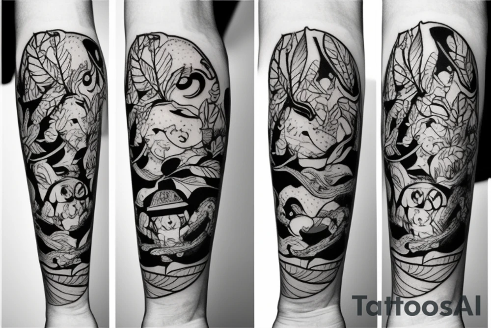 Universe of hayao Miyazaki and olive leafs for arm tattoo idea