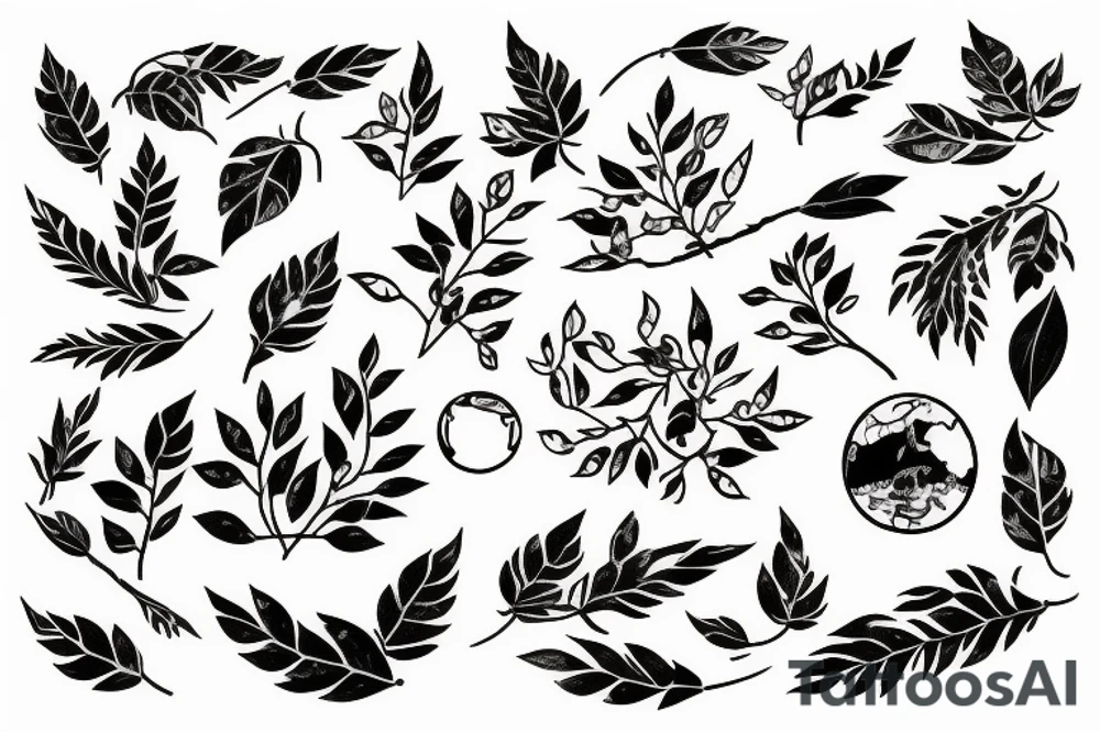 Universe of hayao Miyazaki and olive leafs for arm tattoo idea