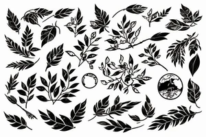 Universe of hayao Miyazaki and olive leafs for arm tattoo idea
