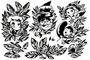 Universe of hayao Miyazaki and olive leafs for arm tattoo idea