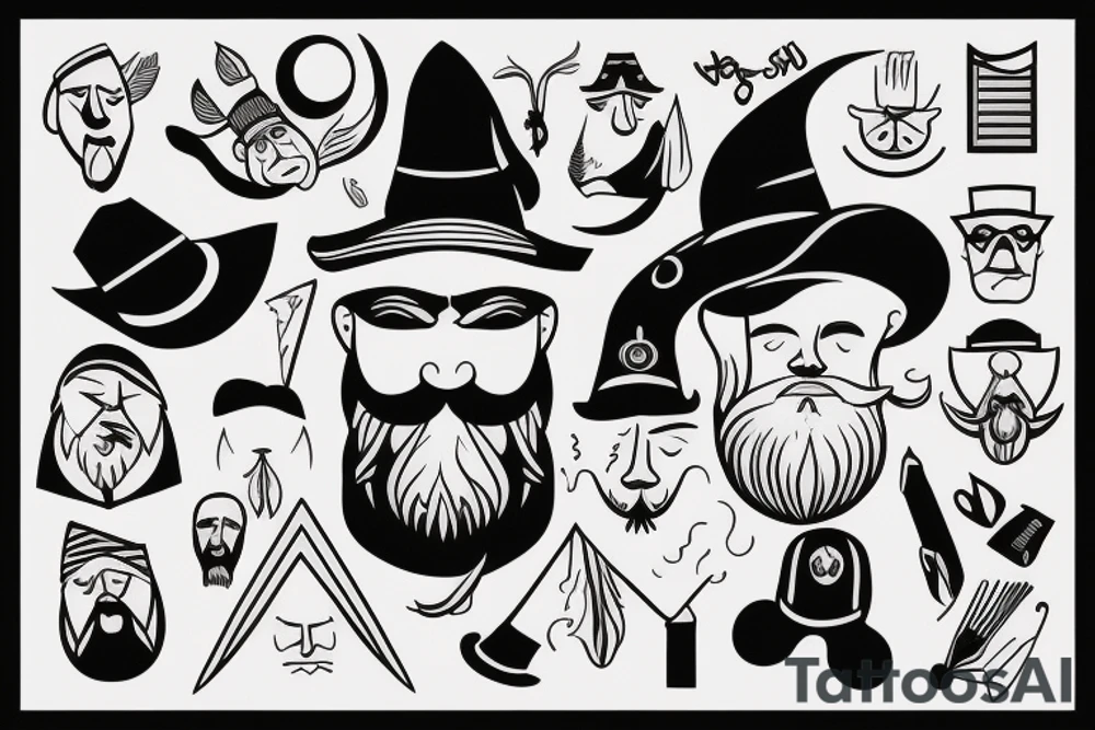 A Wizard with hat and beard tattoo idea