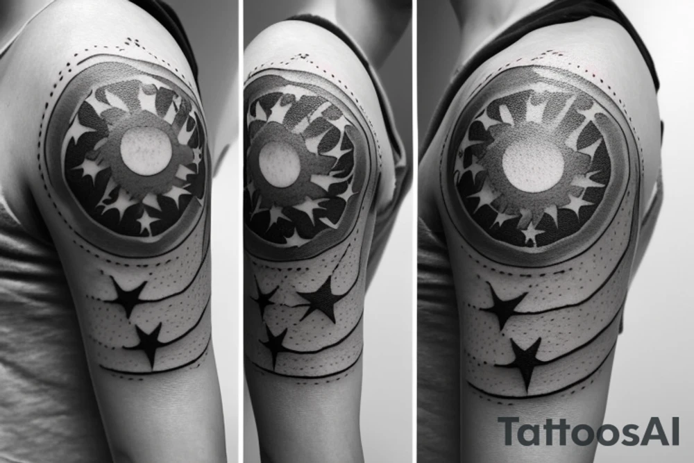 minimal sun and stars tattoo behind ear tattoo idea