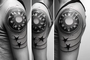 minimal sun and stars tattoo behind ear tattoo idea