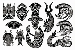 Tribal design incorporating Aquarius,  Capricorn,  Aries and Taurus zodiacs tattoo idea