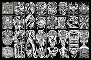 Tribal design incorporating Aquarius,  Capricorn,  Aries and Taurus zodiacs tattoo idea