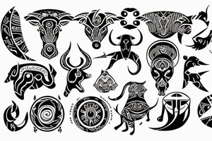 Tribal design incorporating Aquarius,  Capricorn,  Aries and Taurus zodiacs tattoo idea