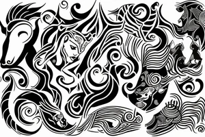 Tribal design incorporating Aquarius,  Capricorn,  Aries and Taurus zodiacs tattoo idea