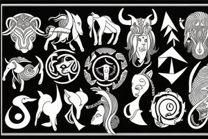 Tribal design incorporating Aquarius,  Capricorn,  Aries and Taurus zodiacs with depictions of their constalations tattoo idea