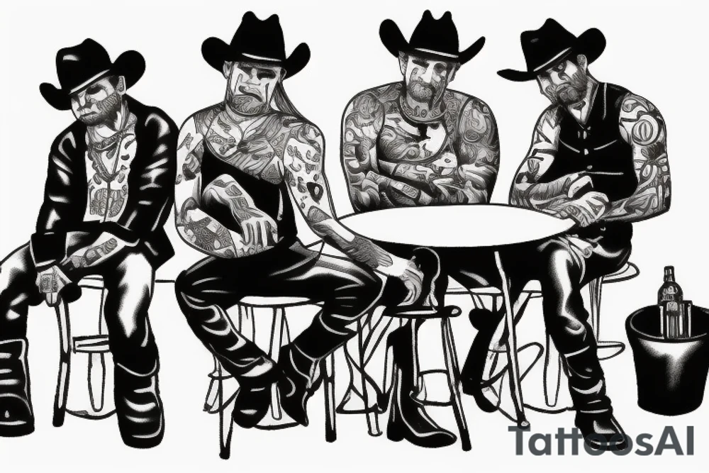 Cowboys sitting around a table tattoo idea