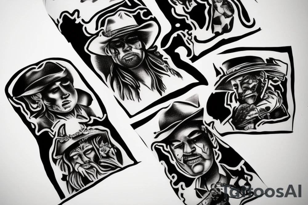Cowboys sitting around a table tattoo idea