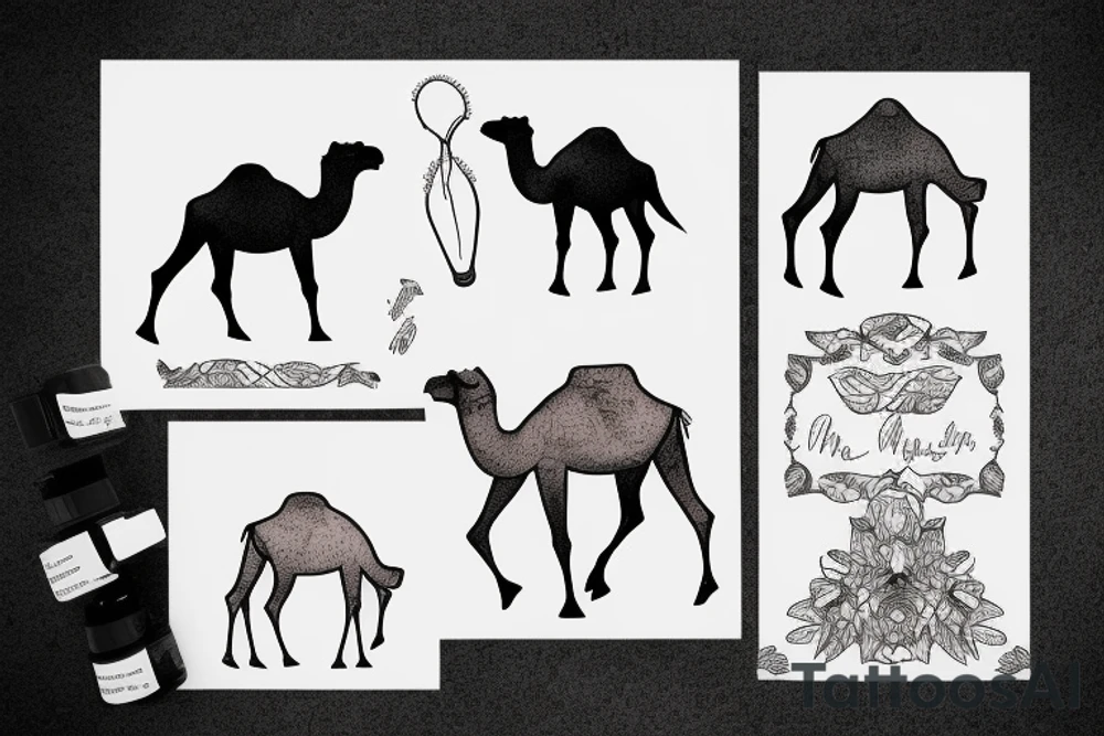 three hump camel with water inside and organic feel tattoo idea