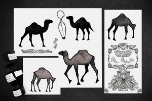 three hump camel with water inside and organic feel tattoo idea