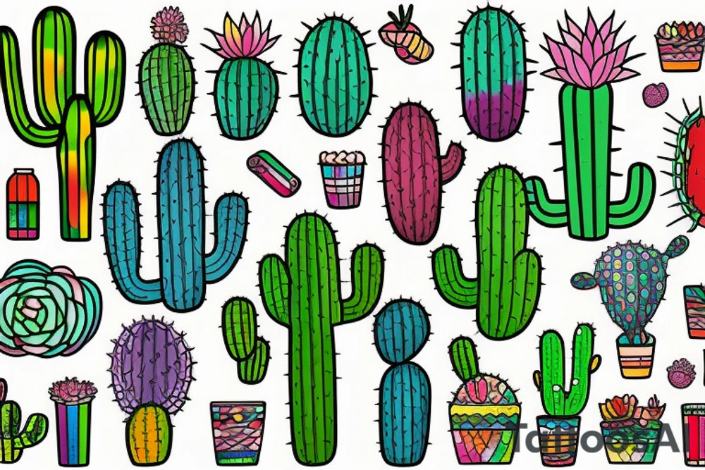 Rainbow stained glass Cactus tattoo idea