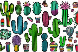Rainbow stained glass Cactus tattoo idea