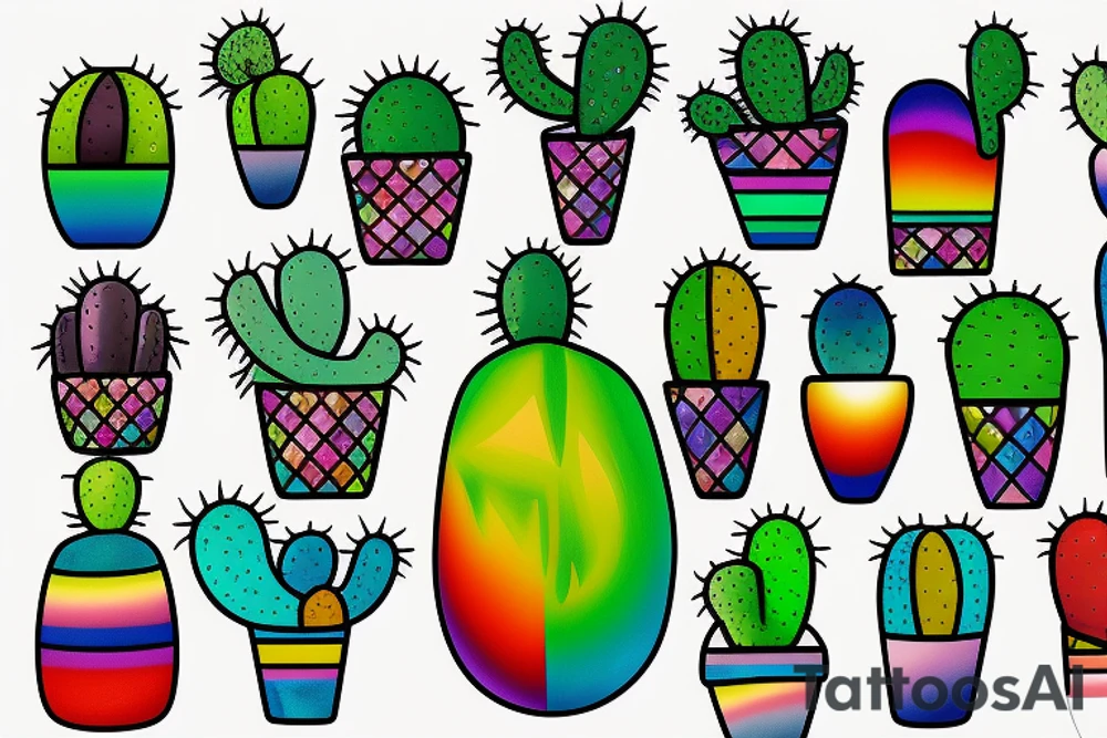 Rainbow stained glass Cactus tattoo idea