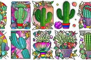 Rainbow stained glass Cactus tattoo idea