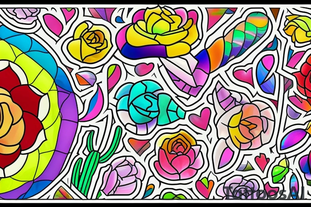 Rainbow stained glass Cactus tattoo idea