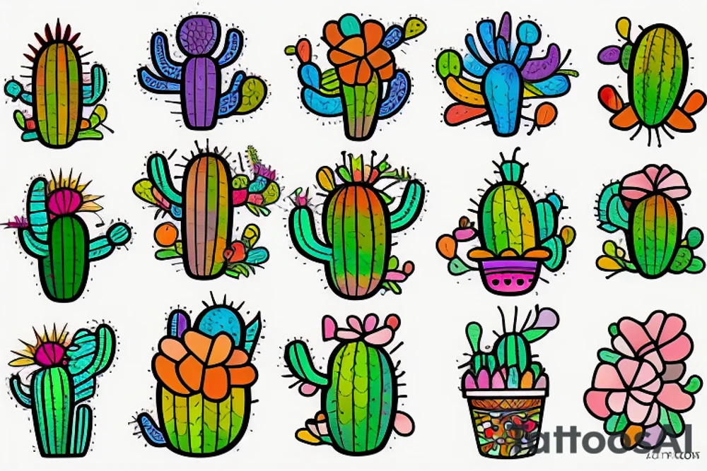 Rainbow stained glass Cactus tattoo idea