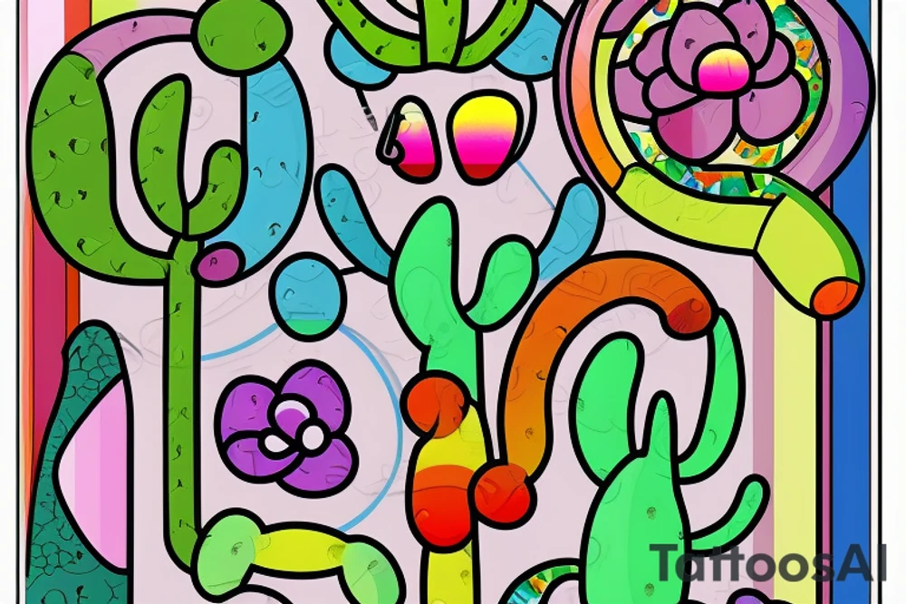 Rainbow stained glass Cactus tattoo idea