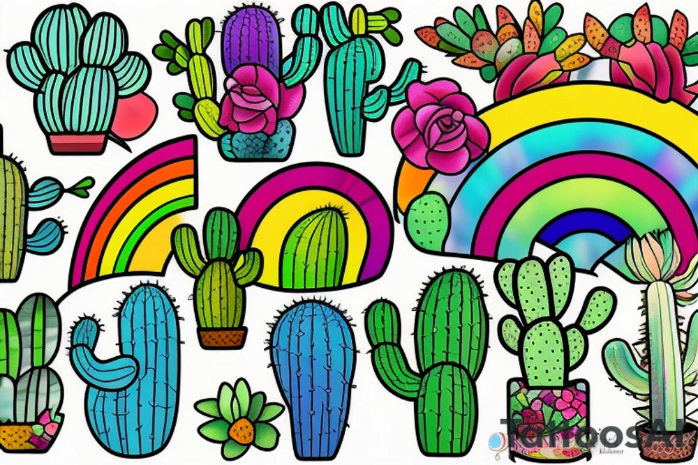 Rainbow stained glass Cactus tattoo idea