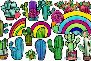 Rainbow stained glass Cactus tattoo idea
