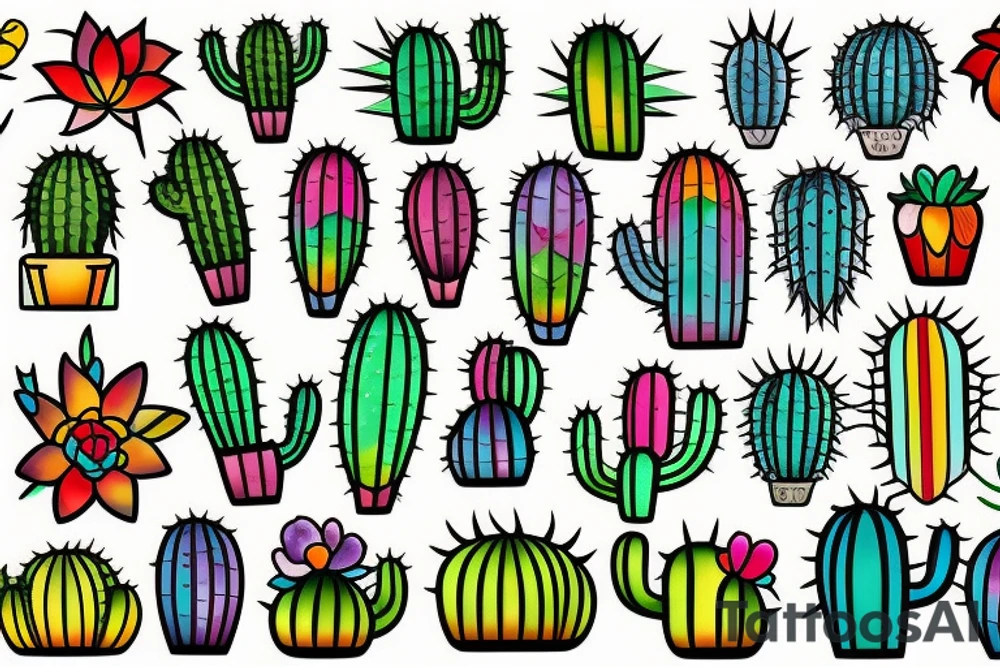 Rainbow stained glass Cactus tattoo idea