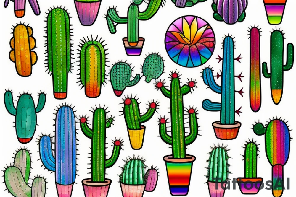 Rainbow stained glass Cactus tattoo idea