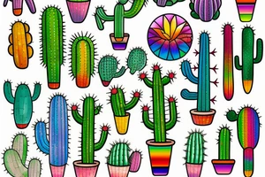 Rainbow stained glass Cactus tattoo idea