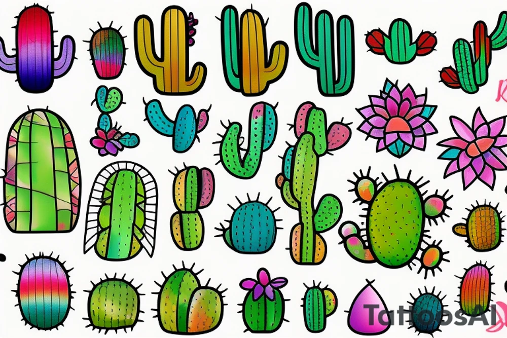 Rainbow stained glass Cactus tattoo idea