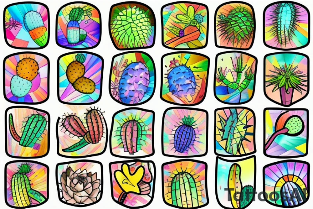 Rainbow stained glass Cactus tattoo idea