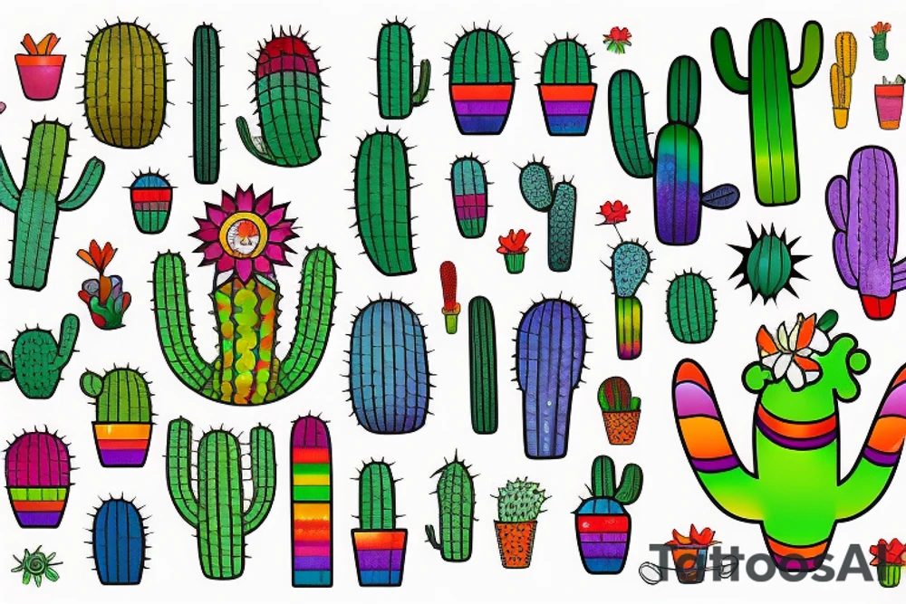 Rainbow stained glass Cactus tattoo idea