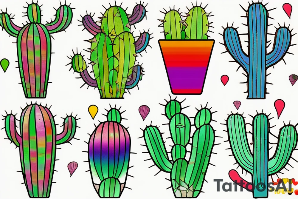 Rainbow stained glass Cactus tattoo idea