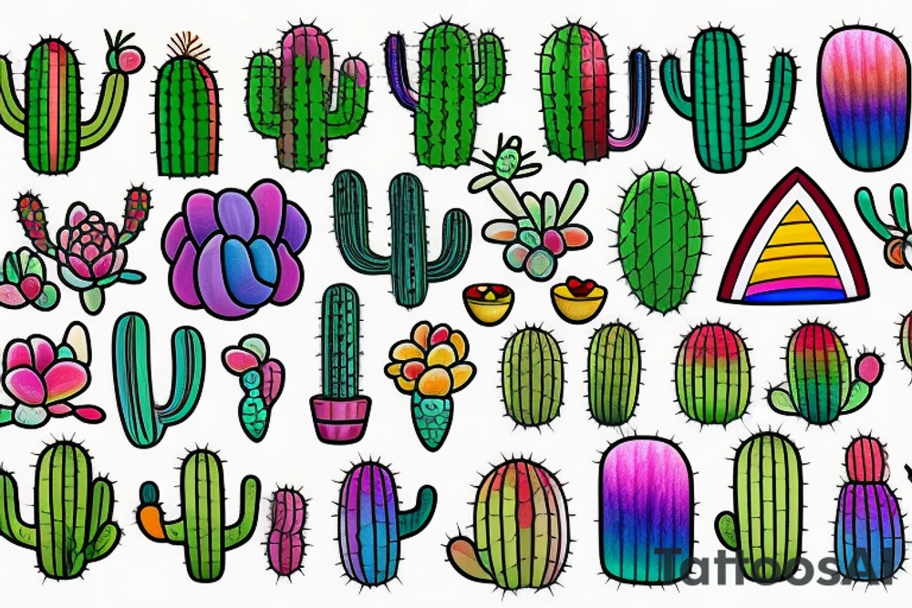 Rainbow stained glass Cactus tattoo idea
