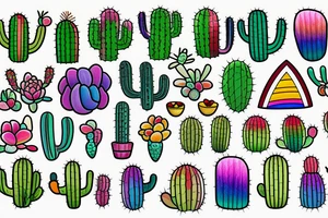 Rainbow stained glass Cactus tattoo idea