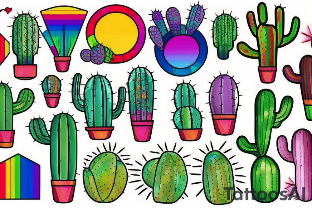 Rainbow stained glass Cactus tattoo idea