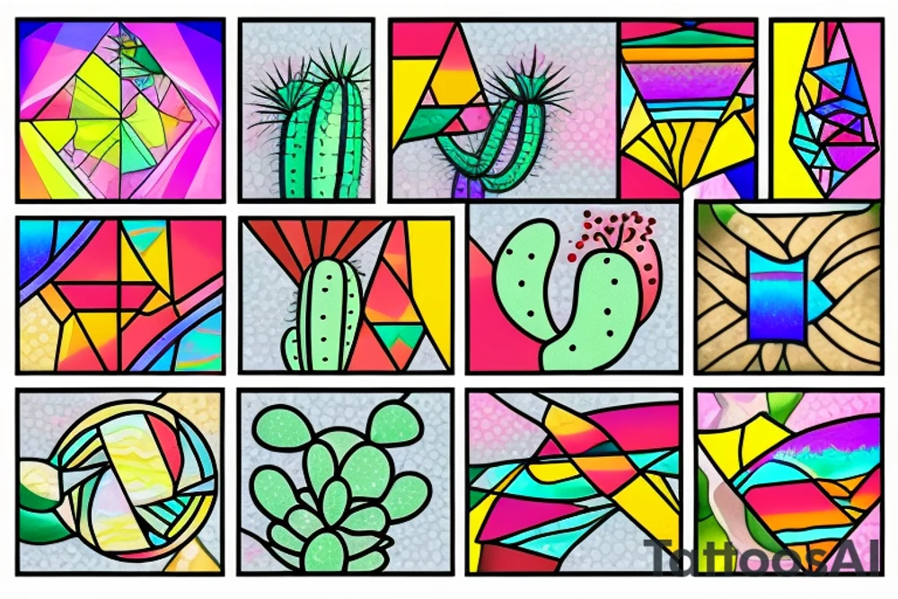 Rainbow stained glass Cactus tattoo idea