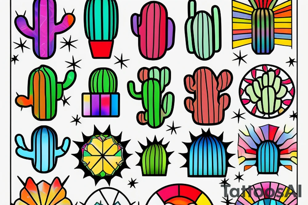 Rainbow stained glass Cactus tattoo idea