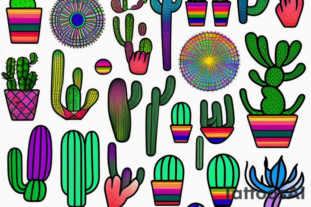 Rainbow stained glass Cactus tattoo idea