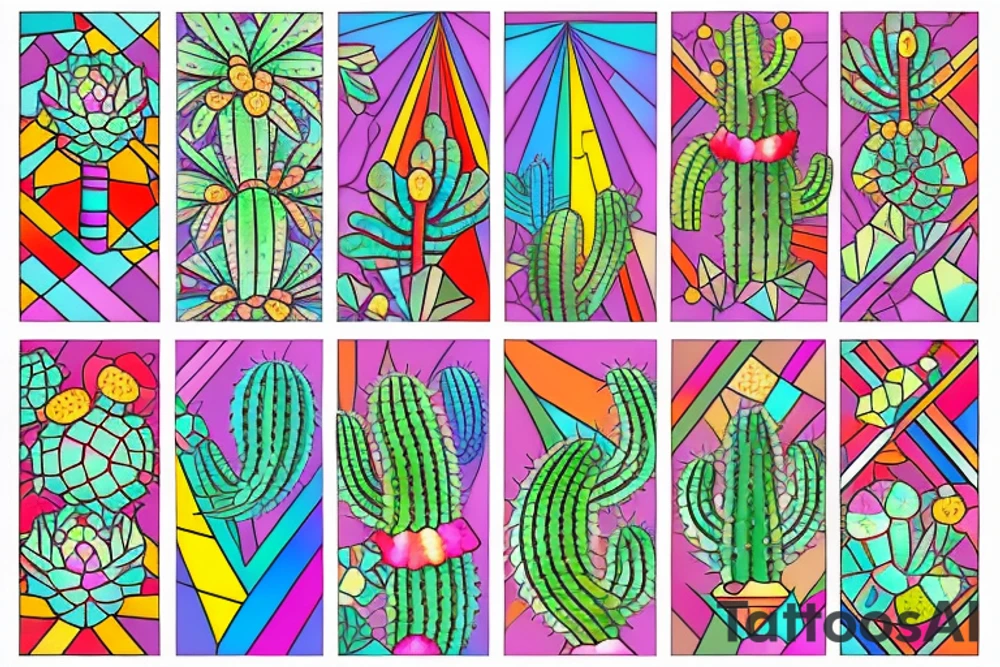 Rainbow stained glass Cactus tattoo idea