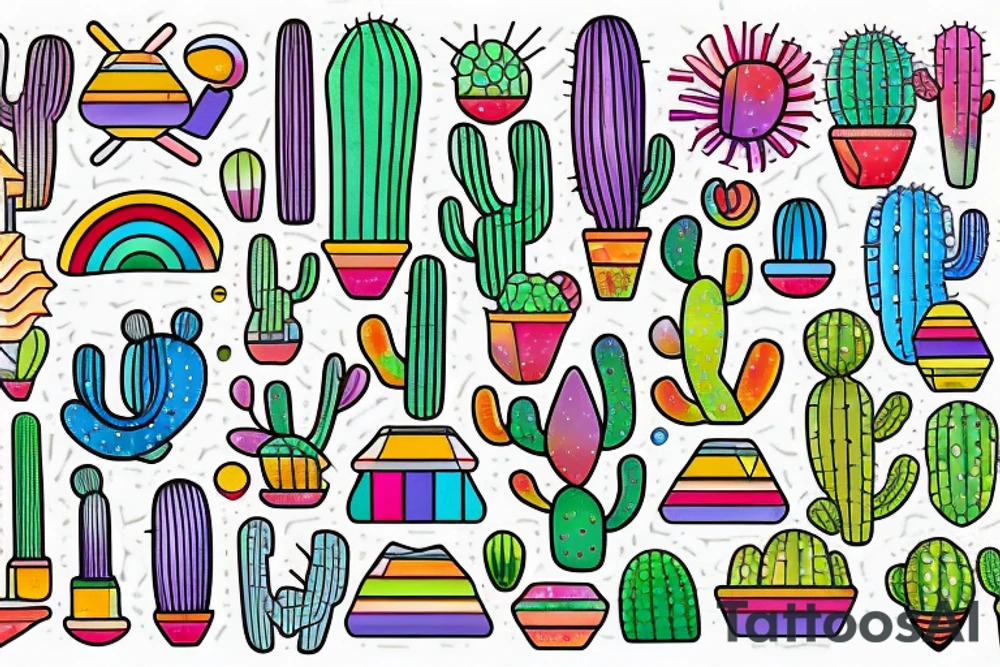 Rainbow stained glass Cactus tattoo idea