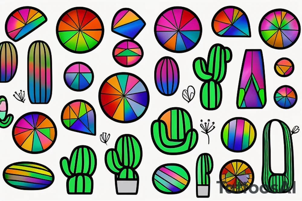 Rainbow stained glass Cactus tattoo idea