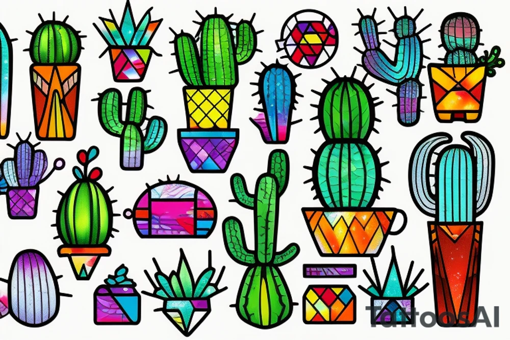 Rainbow stained glass Cactus tattoo idea