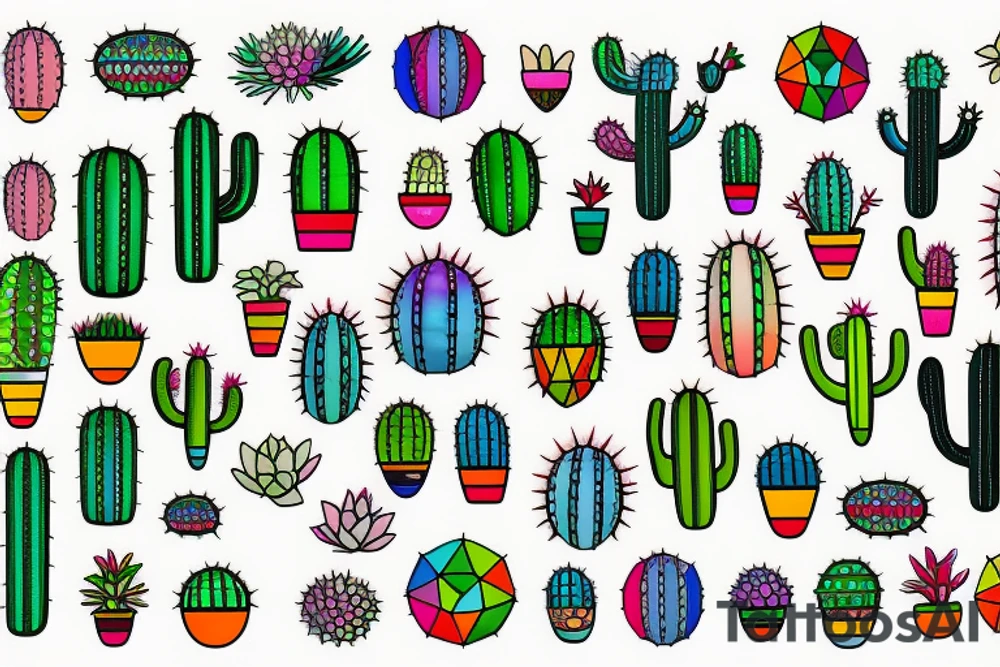 Rainbow stained glass Cactus tattoo idea