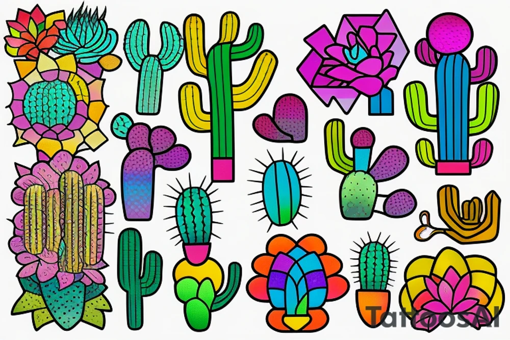 Rainbow stained glass Cactus tattoo idea